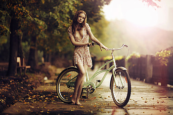Girl Bicycle , girls, model, bicycle, deviantart HD wallpaper