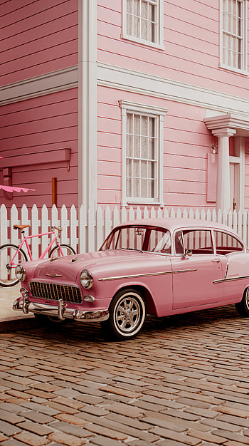 Chic Pink Vibes: A Stylish , pink aesthetic, vintage car HD phone wallpaper