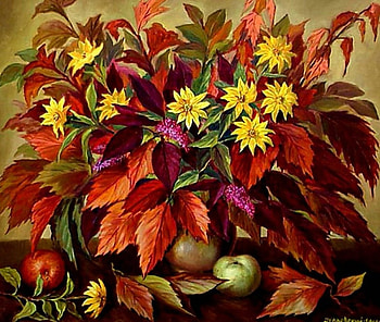 A.Zrazhevsky., still life, art, flower, fruit, apple HD wallpaper