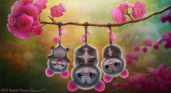 Plossoms, pink, fantasy, sakura, flower, piper thibodeau, cute, animal, grey, spring, branch HD wallpaper