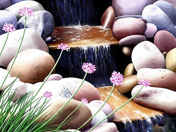 Spring Water, pebbles, flowers, small, spring, water, rocks HD wallpaper