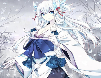 Yukionna, winter, white, kimono, yuki, girl, long hair, orginal, pretty, snow HD wallpaper