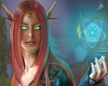 Elf Sorceress, sorceress, magic, red hair, green eyes, woman HD wallpaper