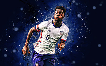 Yunus Musah, , USA National Team, soccer, footballers, blue neon lights, Yunus Musah , American soccer team HD wallpaper