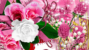 Summer Bright, roses, floral, stars, spring, summer, pink, bright, sparkle, shine, flowers HD wallpaper