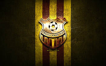 Trujillanos FC, golden logo, La Liga FutVe, yellow metal background, football, Venezuelan football club, Trujillanos FC logo, soccer, Venezuelan Primera Division, FC Trujillanos HD wallpaper
