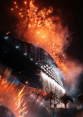 Holidays, Smoke, Night, Sparks, Bridge, Firework, Fireworks HD phone wallpaper
