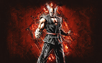 Heihachi, Tekken 7, orange stone background, Heihachi Mishima, Tekken 7 characters, Heihachi Tekken, grunge art HD wallpaper