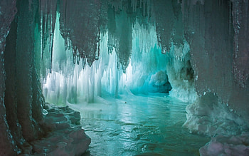 Ice Cave, winter, cave, nature, water, ice HD wallpaper