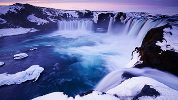 Godafoss Falls Waterfall Snow, waterfall, nature, snow HD wallpaper