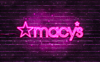 Macys purple logo, , purple brickwall, Macys logo, brands, Macys neon logo, Macys HD wallpaper