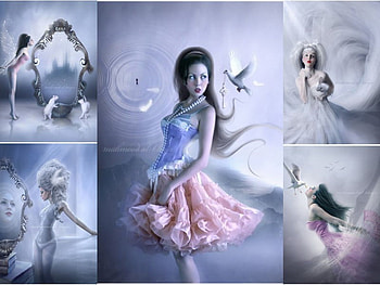 key, mirror, dove, fantasy, pearls, collage, beauty HD wallpaper