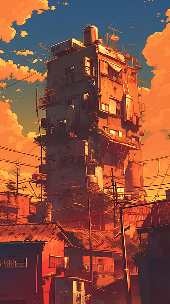 Sunset Cityscape Anime For , Anime, anime city, urban landscape, skyscraper, anime sunset HD phone wallpaper