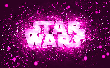 Star Wars purple logo, , purple neon lights, creative, purple abstract background, Star Wars logo, brands, Star Wars HD wallpaper