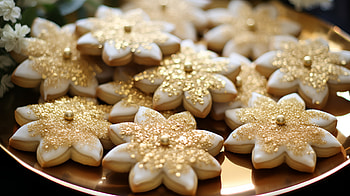 Golden Glitter Flower Cookies, food, Sugar Cookie, cookie, floral, dessert HD wallpaper