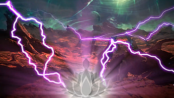 Lightning Lotus Meditation®, lightning, crystals, obsidian, trinity, alien planet, lotus, meditation HD wallpaper