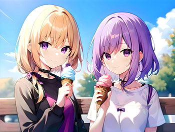 Two anime girl eating ice cream, AI Art, Anime, Original HD wallpaper