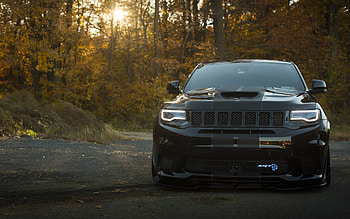 Jeep Grand Cherokee Trackhawk, 2022, front view, exterior, black Grand Cherokee Trackhawk, Grand Cherokee tuning, american cars, Grand Cherokee SRT8, Jeep HD wallpaper