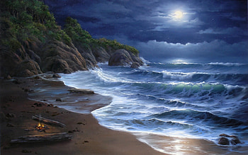 Night, Landscape, Sea, Beach HD wallpaper