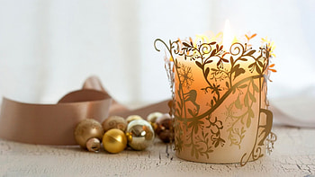 ✫~Gold Candle~✫, Candle, beads, ribbon, christmas decorations, gold, pattern HD wallpaper