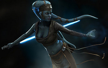 Aayla, golden, black, sword, girl, star wars, orange, woman, fantasy, game, fighter HD wallpaper