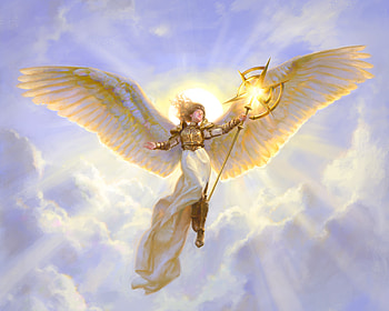 Angel, blue, fantasy, yellow, sky, girl, cloud, marta nael HD wallpaper