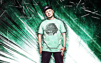 Per Vers, grunge art, danish rapper, music stars, Per Uldal, turquoise abstract rays, danish celebrity, Per Vers HD wallpaper