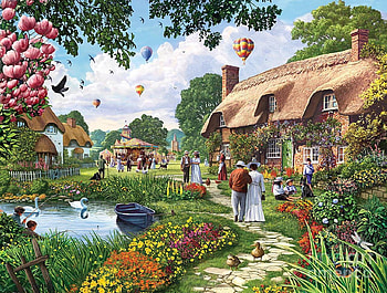 ballon flight, natur, country, ballon, house HD wallpaper