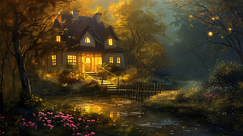 Enchanted Twilight Cottage | Dream Home, dream home, house, Autumn, landscape, nature HD wallpaper