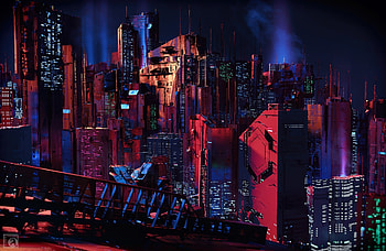 Cityscape, futuristic, buildings, dark, art HD wallpaper