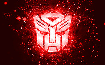 Transformers red logo, , red neon lights, creative, red abstract background, Transformers logo, cinema logos, Transformers HD wallpaper