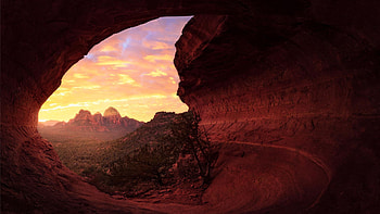 Sedona, Arizona, arch, clouds, colors, landscape, sky, rocks, sunset, usa HD wallpaper