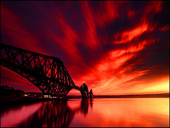 Fiery reflections, sea, coast, sundown, peaceful, reflection, mirrored, red, clouds, nature, sky, water, calm, fire, sunset, ocean HD wallpaper