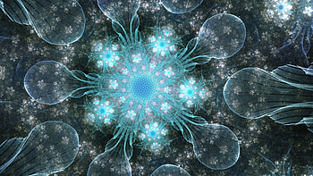 Blue, Shapes, Transparent, Flowers, Glow, Fractal, Abstraction Abstract HD wallpaper