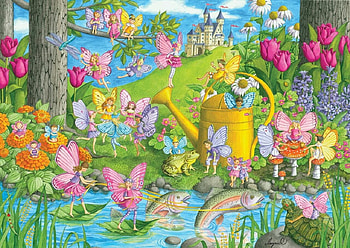Fairies, fairy, summer, blue, art, yellow, green, water, vara, fantasy HD wallpaper