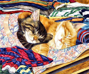 Freshly Washed - Cats, animal, art, cats, feline, beautiful, illustration, artwork, wide screen, painting, pets HD wallpaper