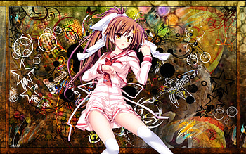 Cute Girl, sexy, yellow eye, ribbon, hot, uniform, cute, girl, school uniform, long hair, dress, anime girl, anime, abstract, brown hair, female HD wallpaper