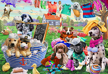 Laundry day, dog, day, art, bath, cute, funny, laundry, caine HD wallpaper