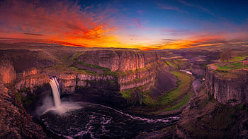 Beautiful Evening View, sky, cascade, sunset, river, canyon, rocks HD wallpaper