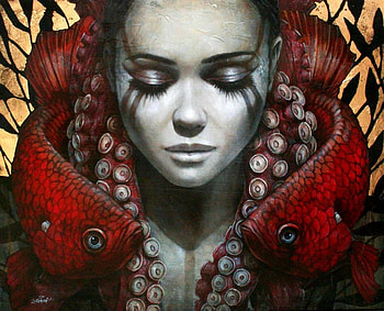 :), face, girl, sophie, sophie wilkins, summer, tentacles, fantasy, red, pictura, pesti, fish, vara HD wallpaper