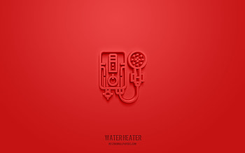 water heater 3d icon, red background, 3d symbols, water heater, hotel icons, 3d icons, water heater sign, hotel 3d icons HD wallpaper