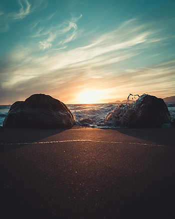 Nature, Sunset, Stones, Sand, Shore, Bank, Surf HD phone wallpaper