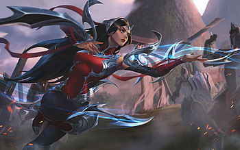 Irelia, fantasy, red, blue, lol, girl HD wallpaper