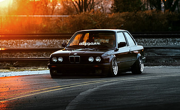 bmw e30 stance dapper car black front ligth sun HD wallpaper