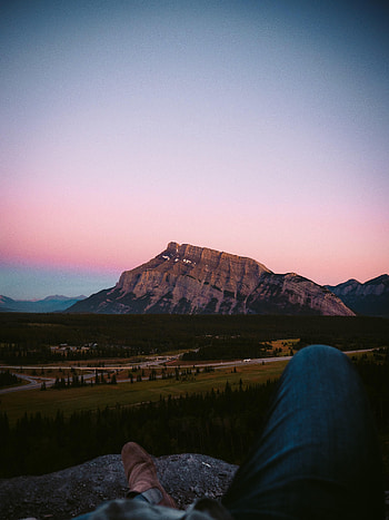 Landscape, Mountains, Twilight, Miscellanea, Miscellaneous, Legs, Dusk, Boots, Shoes HD phone wallpaper