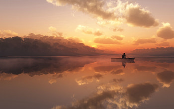 Nature, Silhouette, Fog, Morning, Boat, Fisherman HD wallpaper