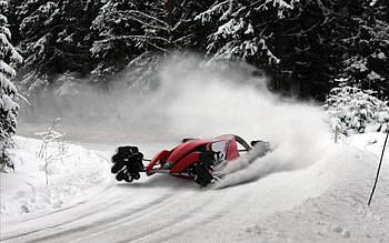 Mitsubishi snow explore, car, explore, drift, mitsubushi, track, snowcar, snow, red, trees, nature, modern car HD wallpaper