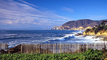Nature, Mountains, Sea, Waves, Fence HD wallpaper