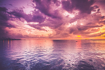 Beautiful Purple Sea And Pink Horizon Sunrise, sea, horizon, sunrise, nature, purple, sea HD wallpaper