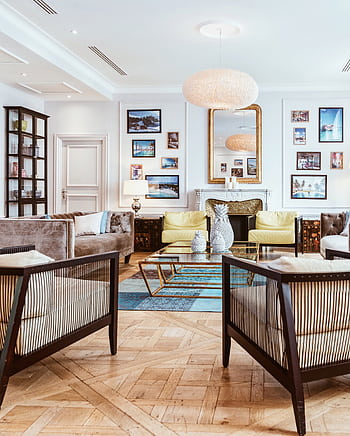 Elegant and contemporary living room design in Paris with modern furniture and stylish decor. HD phone wallpaper